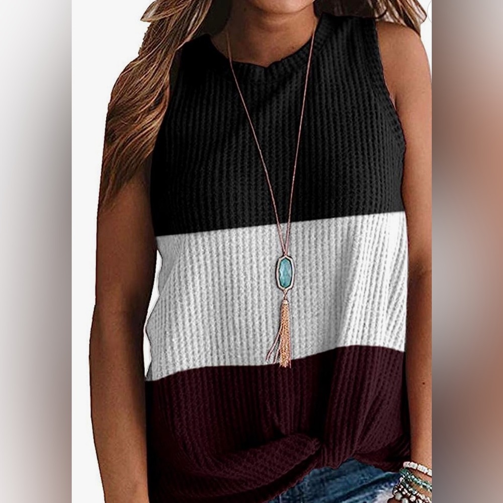 AUSELILY Womens Sleeveless Cute Twist Knot Waffle Knit Casual Tank Top Small - Picture 1 of 6